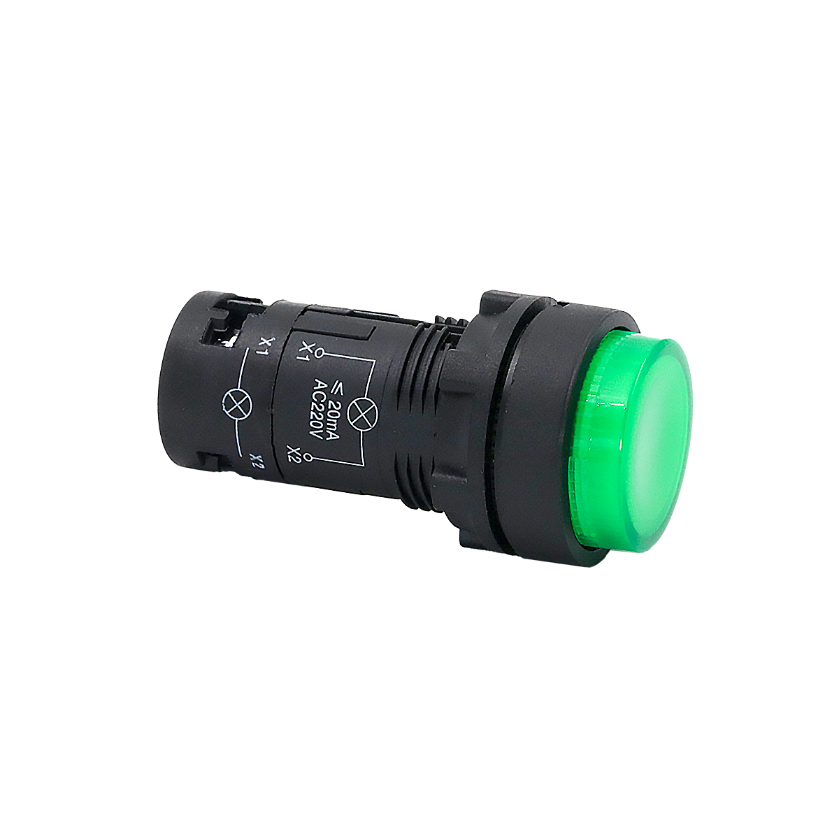 MTB7-EW33616. Кнопка зеленая выступающая с подсветкой, 1NO, 220V AC, IP54, пластик
