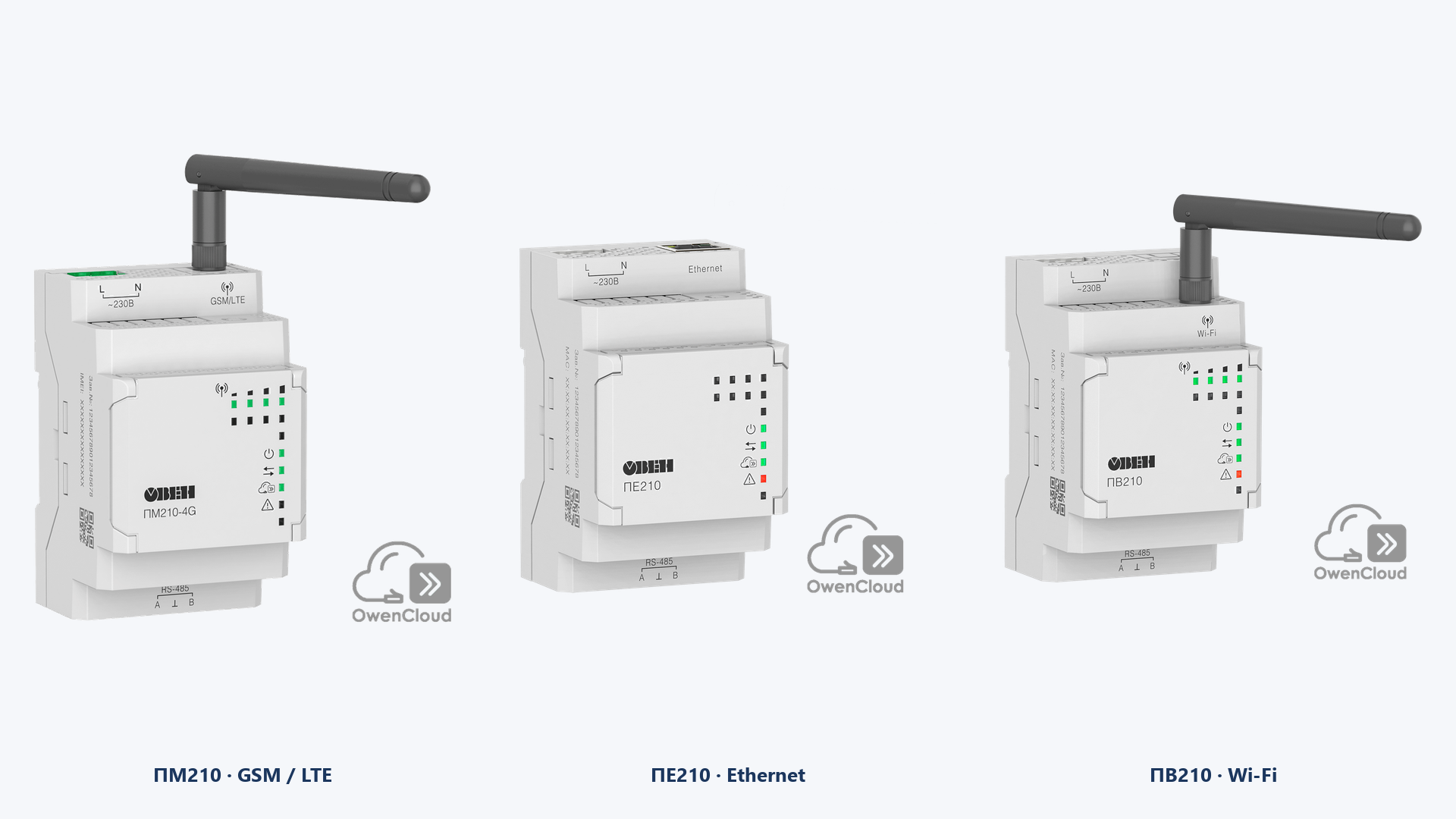 Сетевые шлюзы OwenCloud: ПМ210 с антенной GSM, ПЕ210 для Ethernet и ПВ210 для Wi-Fi