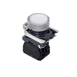 MTB4-BW31711. Кнопка белая с подсветкой, 1NO, 24V AC/DC, IP65, металл