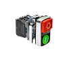 MTB4-BW84753. Кнопка двойная выступающая с подсветкой, красная/зеленая, маркировка "I+O", 1NO+1NC, 220V AC/DC, IP65, металл