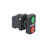 MTB5-AW83753. Кнопка двойная плоская с подсветкой, красная/зеленая, маркировка "I+O", 1NO+1NC, 220V AC/DC, IP65, пластик