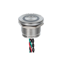 MT-PS22P0131GR. Пьезокнопка, Ø22 мм, подсветка кольцом (зеленая/красная), 5-проводная (общий катод), NC, возврат, 24В AC/DC, IP68