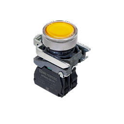 MTB4-BW35713. Кнопка желтая с подсветкой, 1NO, 220V AC/DC, IP65, металл