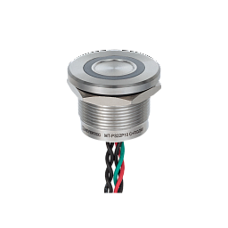 MT-PS22P1032RG. Пьезокнопка, Ø22 мм, подсветка кольцом (красная/зеленая), 5-проводная (общий анод), NO, возврат, 24В AC/DC, IP68