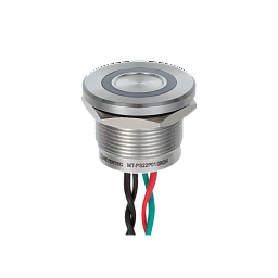 MT-PS22P01GR. Пьезокнопка, Ø22 мм, подсветка кольцом (зеленая/красная), 4х-проводная, NC, возврат, 24В AC/DC, IP68