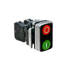 MTB4-BL8325. Кнопка двойная плоская, красная/зеленая, маркировка "I+O", 1NO+1NC, IP65, металл