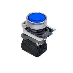 MTB4-BW36713. Кнопка синяя с подсветкой, 1NO, 220V AC/DC, IP65, металл