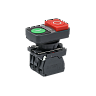 MTB5-AW84753. Кнопка двойная выступающая с подсветкой, красная/зеленая, маркировка "I+O", 1NO+1NC, 220V AC/DC, IP65, пластик