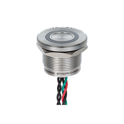MT-PS22P0132GR. Пьезокнопка, Ø22 мм, подсветка кольцом (зеленая/красная), 5-проводная (общий анод), NC, возврат, 24В AC/DC, IP68