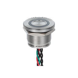 MT-PS22P1031RG. Пьезокнопка, Ø22 мм, подсветка кольцом (красная/зеленая), 5-проводная (общий катод), NO, возврат, 24В AC/DC, IP68