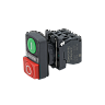 MTB5-AW84753. Кнопка двойная выступающая с подсветкой, красная/зеленая, маркировка "I+O", 1NO+1NC, 220V AC/DC, IP65, пластик
